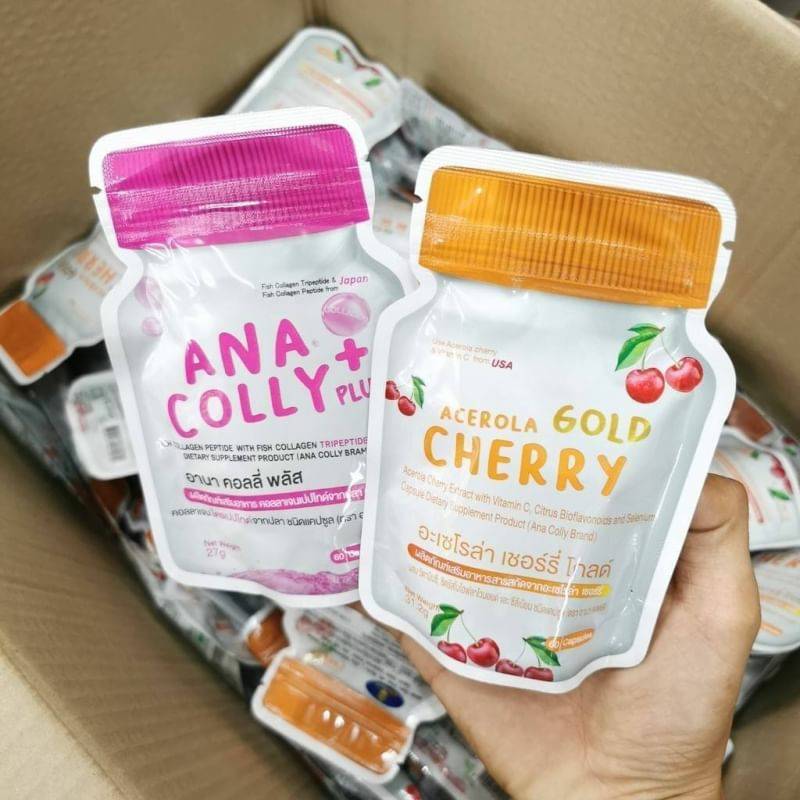 Ana Colly Collagen Plus อานา คอลลี่ คอลลาเจน พลัส + Ana Acerola Cherry Gold อานา อะเซโรล่าเชอร์รี่ โกลด์แพคคู่ คอลลาเจน เปปไทด์