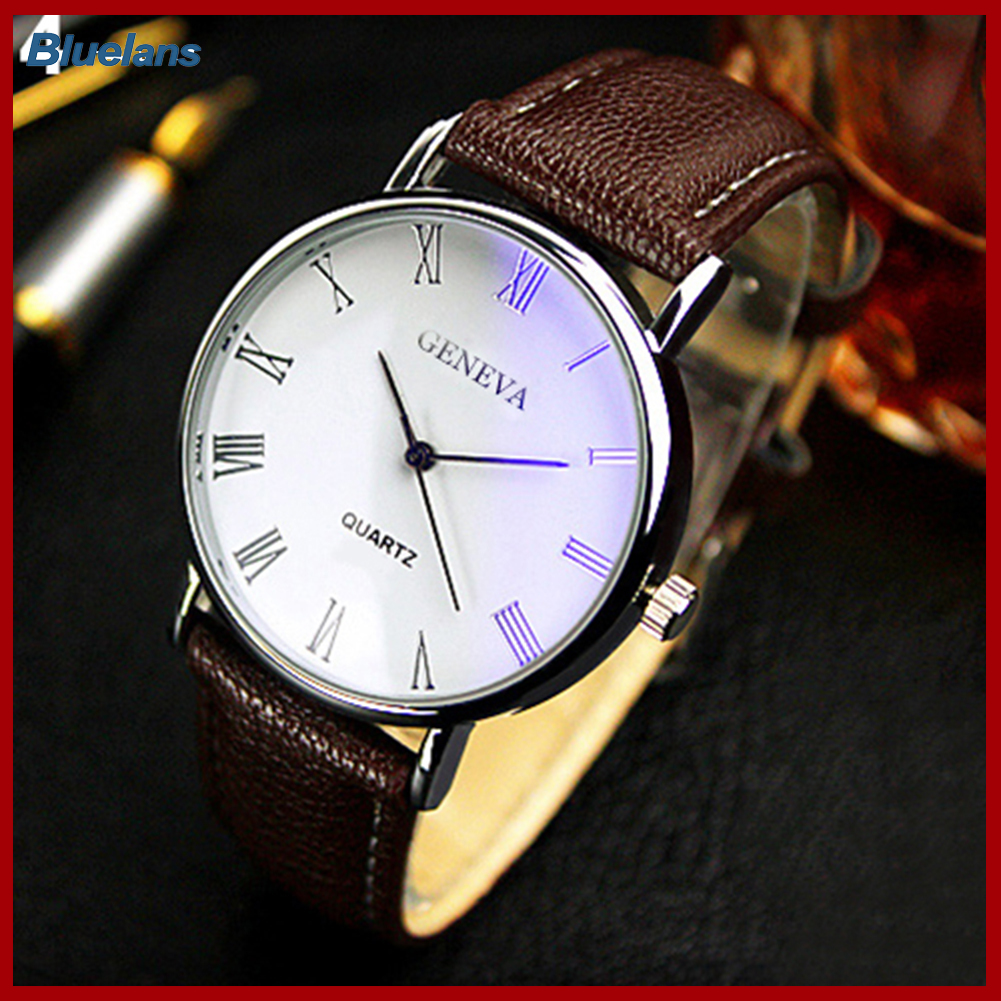 mens watch roman numerals leather band