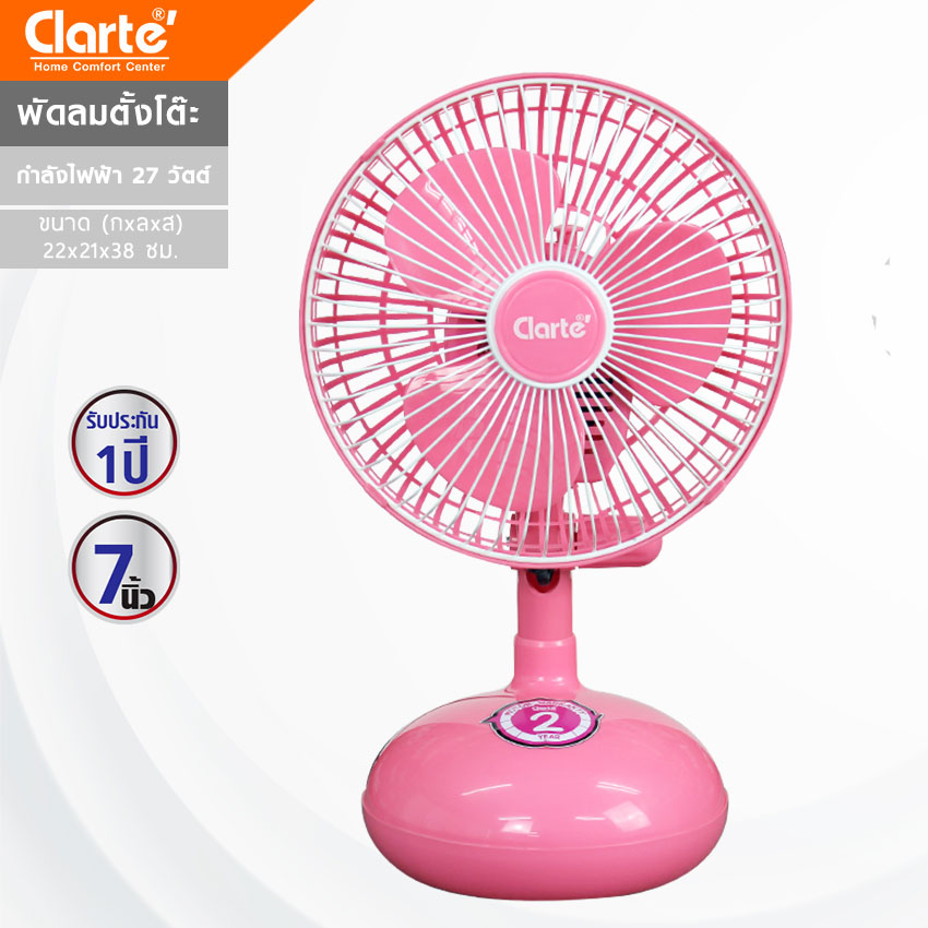Clarte' พัดลมตั้งโต๊ะ 7นิ้ว รุ่น CT831M (สีชมพู)  Clarte Thailand