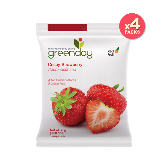Greenday Crispy Strawberry / กรีนเดย์ สตรอเบอรี่อบกรอบ 25 g  (แพค 4 ซอง)