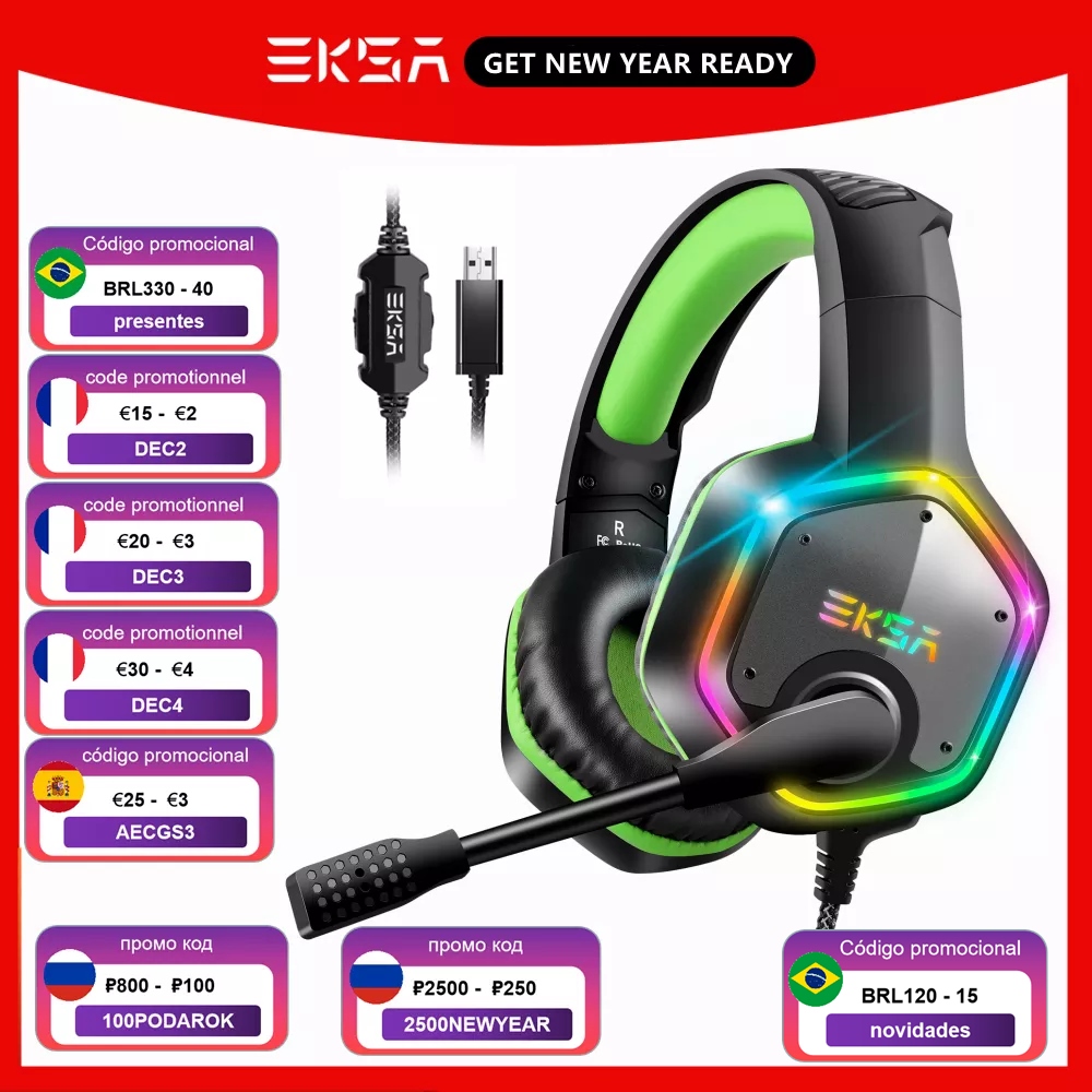 EKSA E1000 Gaming Headset 7.1 Surround Sound Wired Headset Gamer PC For ...