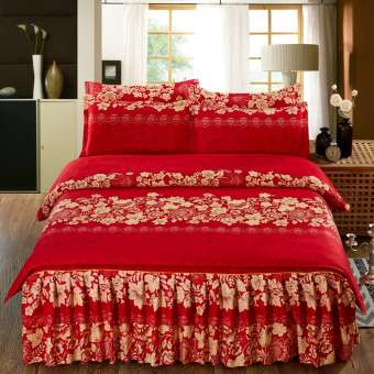 สไตล์เกาหลีชุดผ้าคลุมบนเตียงนอนแบบ 4 ชิ้น Simmons กันลื่นผ้าปูเตียงผ้าปูที่นอนผ้าปูที่นอน 1.5/1.8 m บนเตียงชุดผ้าปูที่นอน