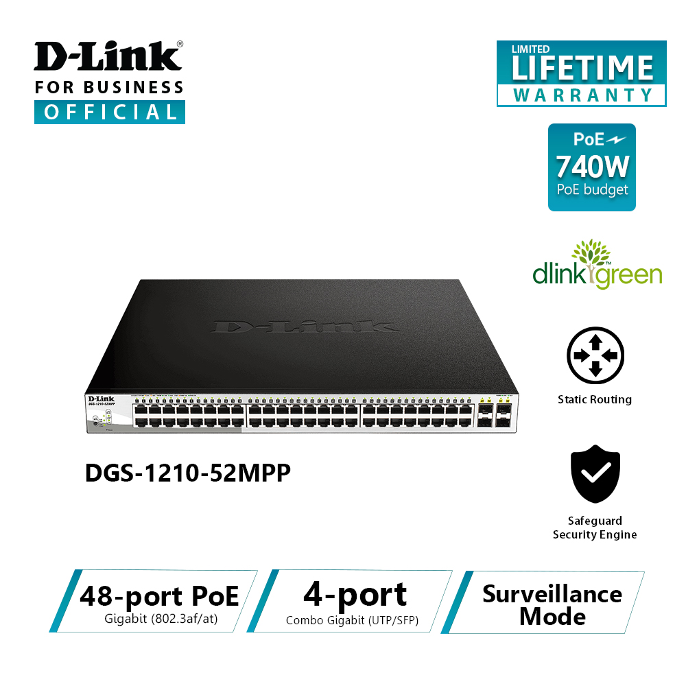 D-Link DGS-1210-52MPP 52-Port Gigabit Smart Managed PoE Switch ราคา 40,090 บาท*ส่งฟรี