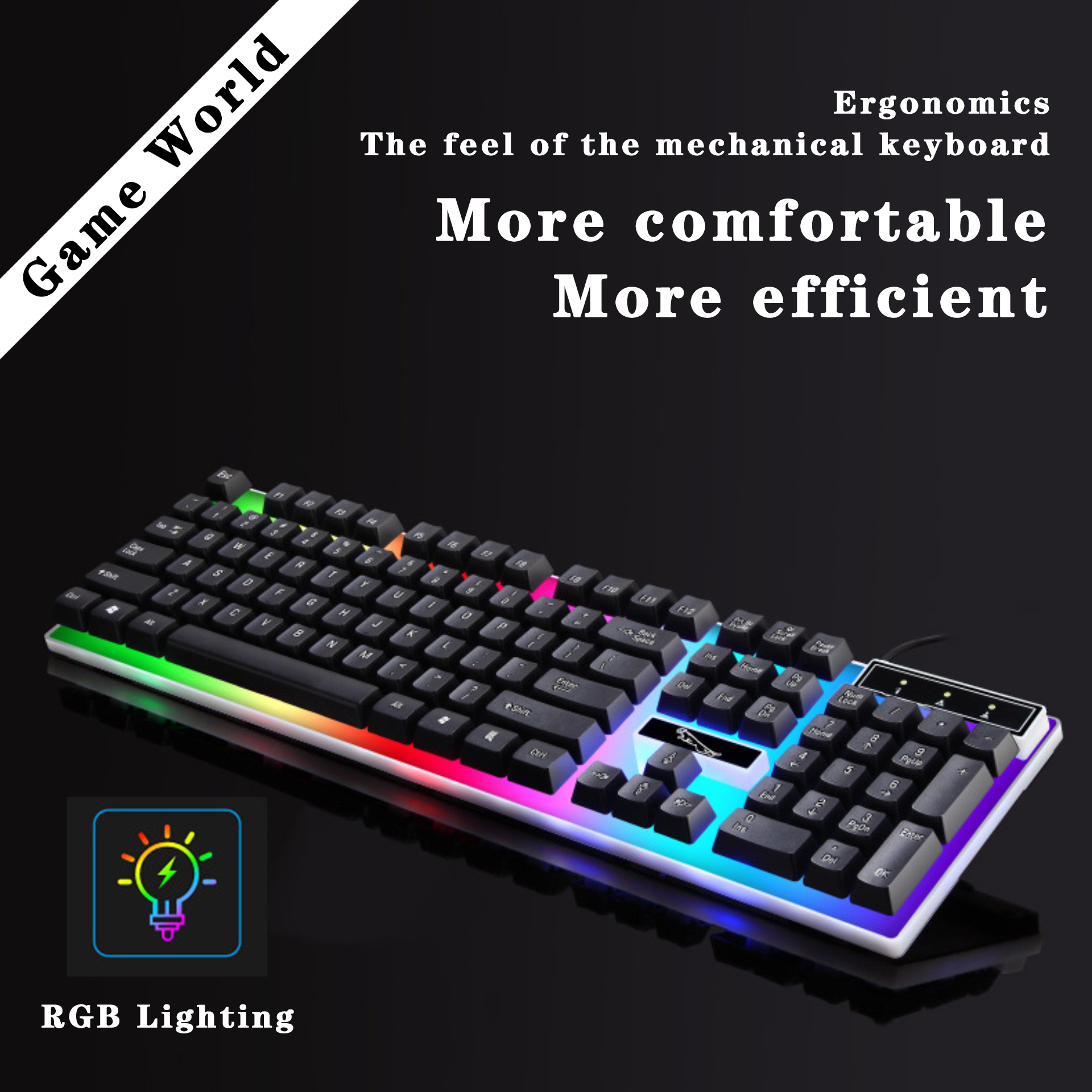 Game World G21คีย์บอร์ด คีย์บอร์ดสำหรับเล่นเกมส์ RGB lighting effect ไฟ RGB keyboard Gaming keyboard ความรู้สึกของแป้นพิมพ์เชิงกล The feel like the mechanical keyboard แป้นพิมพ์แบบมีสาย USB เวลาแฝงต่ำ USB wired keyboard Low latency
