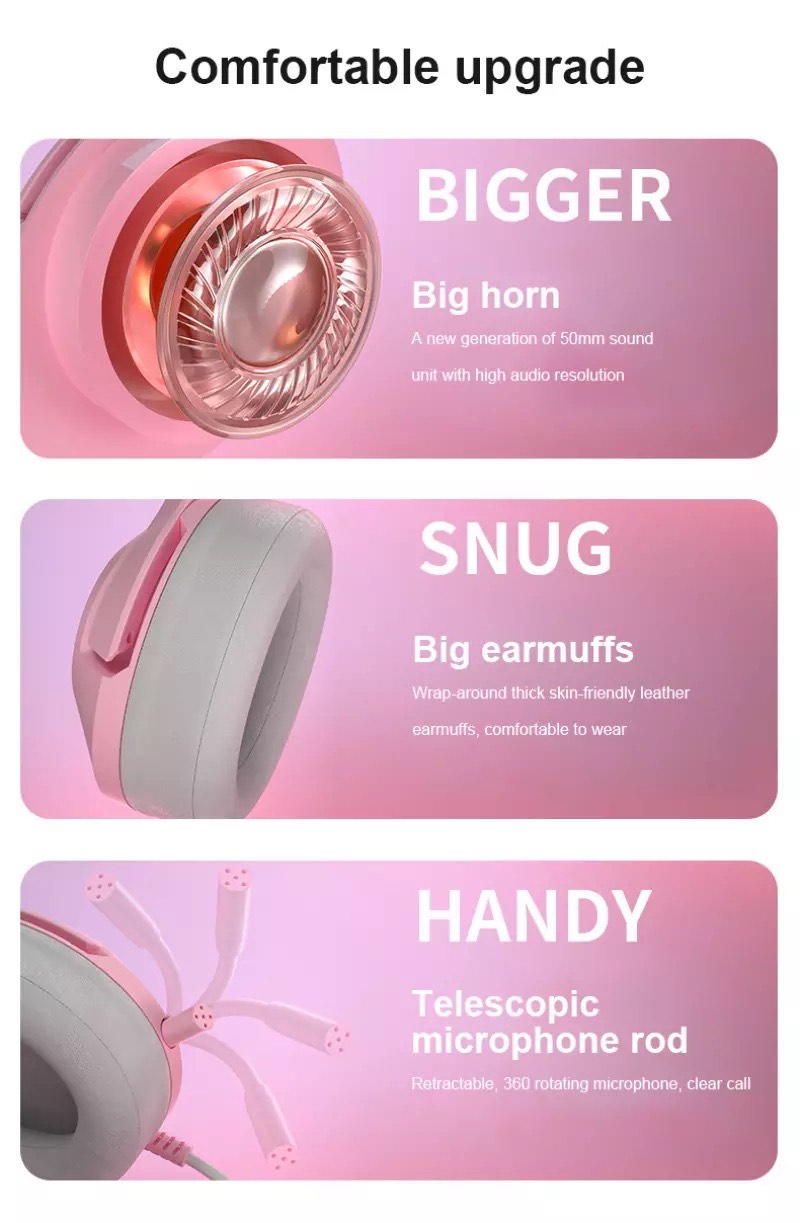 หูฟัง Onikuma K9 RGB 3.5mm Virtual Gaming Headphone 3.5mm สีชมพู Pink ...