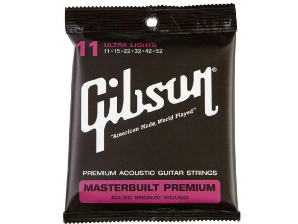 สายกีต้าร์โปร่ง ระดับพรีเมี่ยม string เบอร์ 011-.052 Ultra Lights Gibson SAG-BRS11 Masterbuilt Premium 80/20 Bronze acoustic guitar string (รุ่นพรีเมี่ยมสินค้าหายากจำนวนจำกัด)