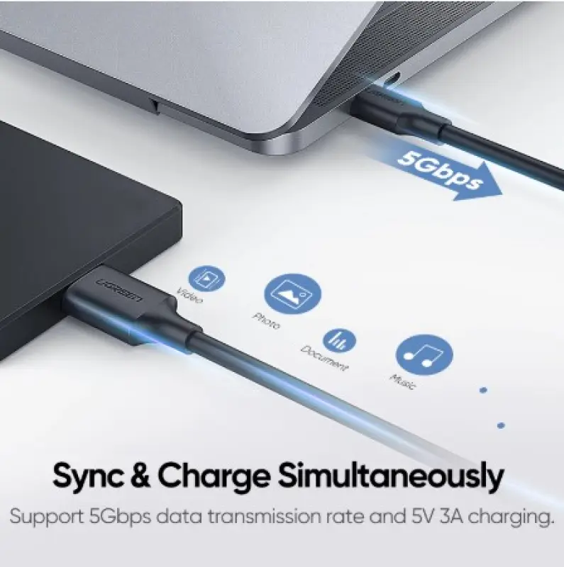 ภาพสินค้าUgreen USB C to Micro B 3.0 Cable 5Gbps 3A Fast Data Sync Cord For Macbook Hard Drive Disk HDD SSD C จากร้าน ppandgadget บน Lazada ภาพที่ 3