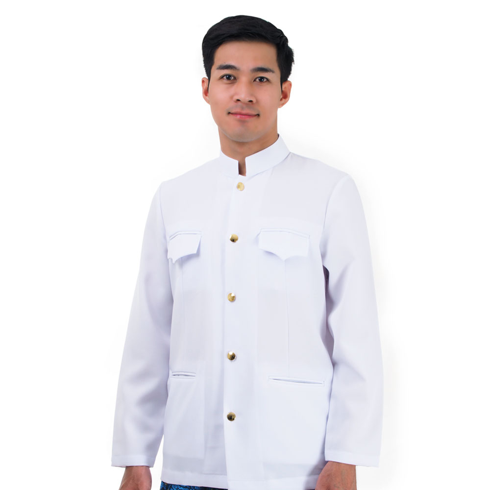 เสื้อราชปะแตน เสื้อราชปะแตนผู้ชาย เสื้อราชปะแตนสีขาว เสื้อเจ้าบ่าว เสื้อชุดไทย Men Shirt for Thai costume