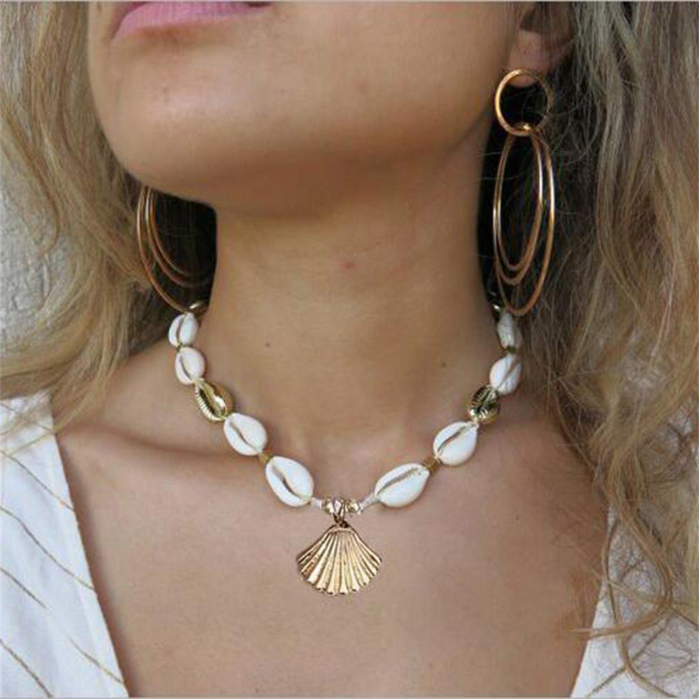Stylish Beach Bohemian Sea Shell Rope Chain Choker Necklace Women Beach Jewelry