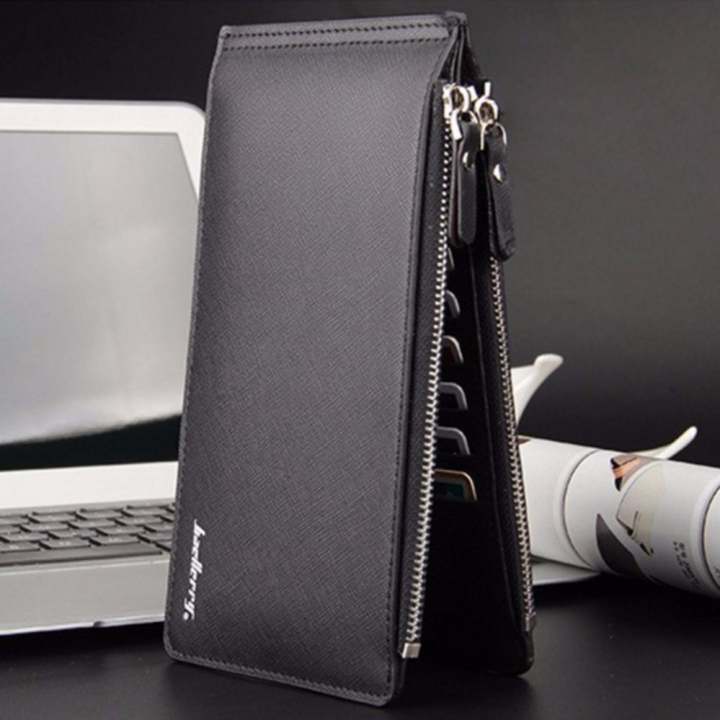 Baellerry กระเป๋าสตางค์ ผู้ชาย กระเป๋าเงิน กระเป๋าตัง บาง ทรงยาว Men Wallet Long Pattern PU Leather Wallet for Men - Black