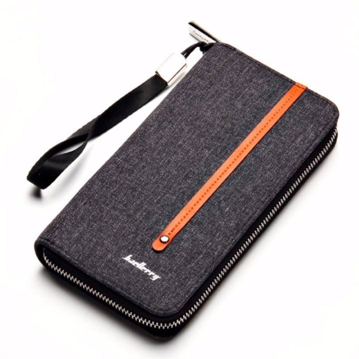 Baellerry กระเป๋าสตางค์ ผู้ชาย กระเป๋าเงิน กระเป๋าตัง บาง ทรงยาว Men Wallet Long Pattern PU Leather Wallet for Men - Black