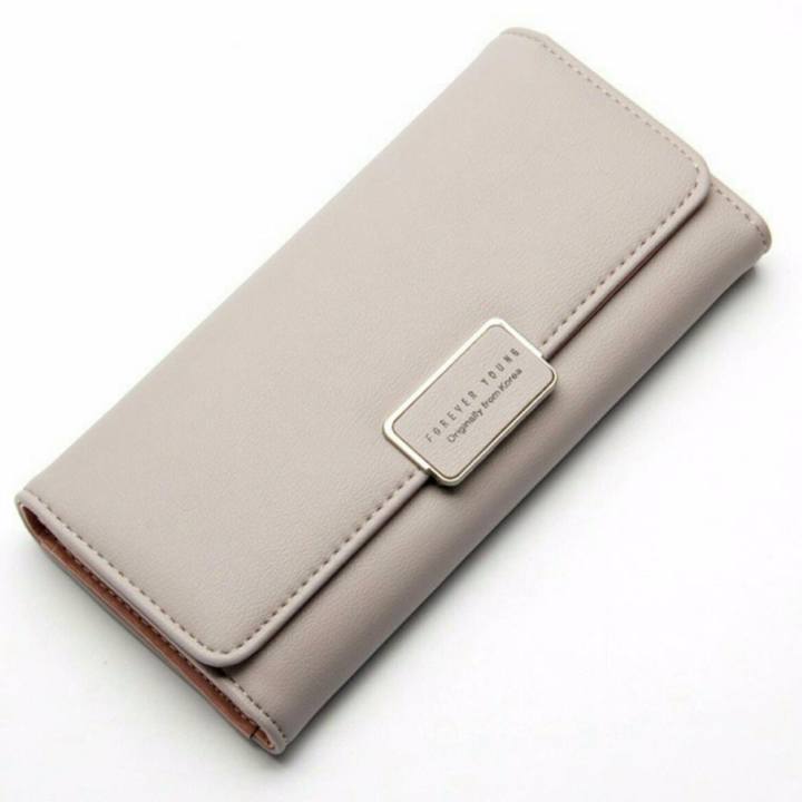 Bamboo-กระเป๋าสตางค์หนัง PU ทรงยาว สีพาสเทล รุ่น Classic สีเทา