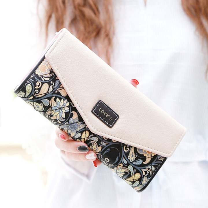 Beauty bag กระเป๋าสตางค์ใบยาว กระเป๋าเงินผู้หญิง กระเป๋าสตางค์น่ารัก รุ่น LW-016 (สีดำ/สีขาว)
