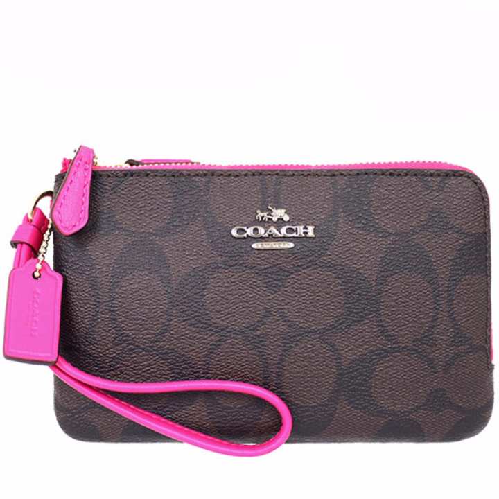 Coach กระเป๋าคล้องมือ 2 ซิป COACH F87591 DOUBLE CORNER ZIP WALLET IN SIGNATURE COATED CANVAS