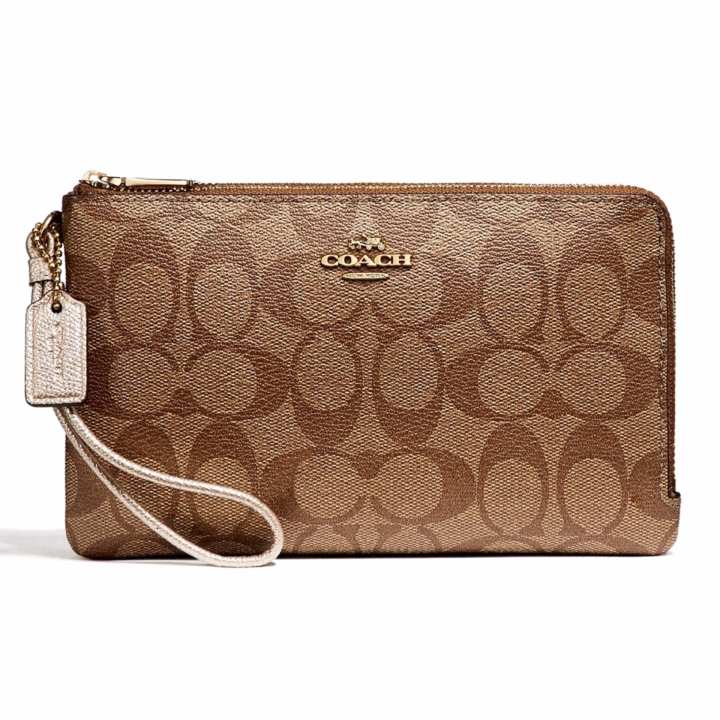 กระเป๋าคล้องมือสองซิป COACH F16109 DOUBLE ZIP WALLET IN SIGNATURE COATED CANVAS (IMCA9)