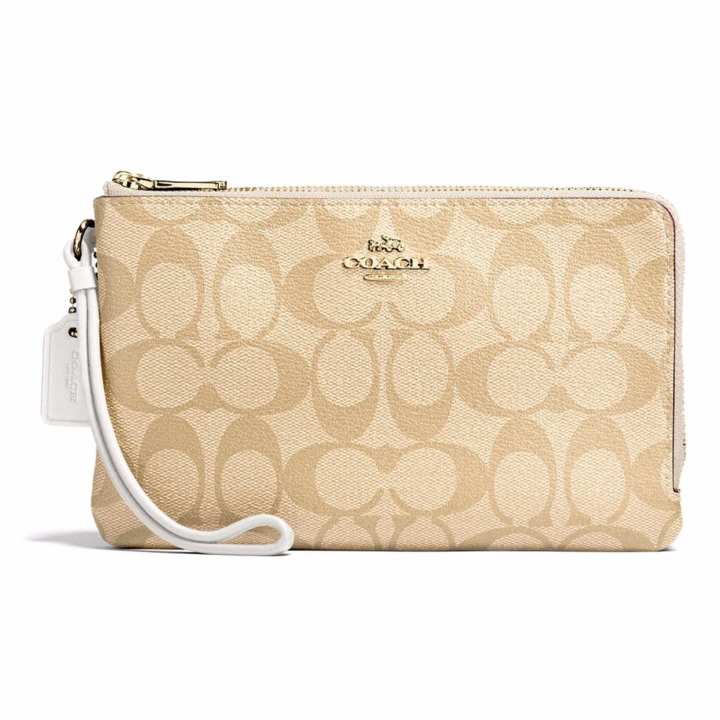 กระเป๋าคล้องมือสองซิป COACH F16109 DOUBLE ZIP WALLET IN SIGNATURE COATED CANVAS (IMDQC)
