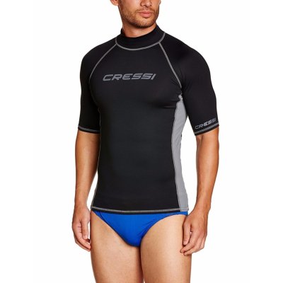 เสื้อผ้าไลกร้า แขนสั้น สำหรับผู้ชาย CRESSI RASH GUARD UV SUN PROTECTION (UPF) 50+, MEN'S BLACK LYCRA SKIN SHORT SLEEVE