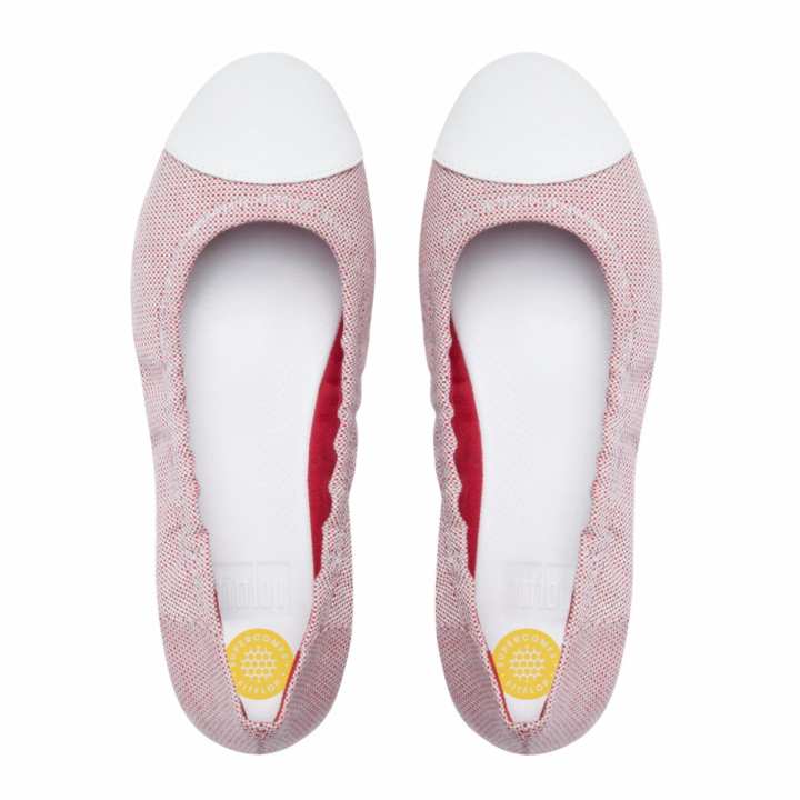 FITFLOP รองเท้าคัชชูหญิงรุ่น F-POP BALLERINA CANVAS สี RED WEAVE