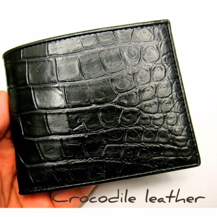 กระเป๋าสตางค์ กระเป๋าเงิน หนังจระเข้ สีดำ ส่วนท้อง Genuine Crocodile Belly Leather Black Bifold Wallet