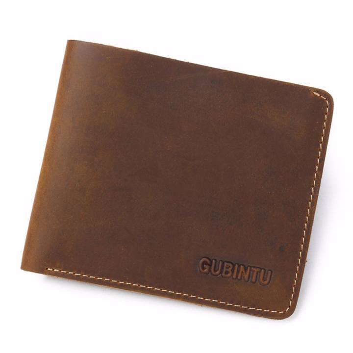GUBINTU กระเป๋าสตางค์ ผู้ชาย หนังแท้ กระเป๋าเงิน กระเป๋าตัง บาง ทรงสั้น Genuine Crazy Horse Cowhide Leather Men Wallet Short Coin Purse Small Vintage Wallet...