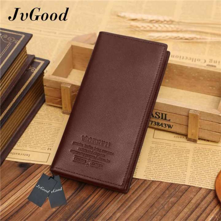JvGood ธุรกิจผู้ชายกระเป๋าสตางค์ของแข็ง PU หนังกระเป๋าสตางค์ยาว Bifold กระเป๋าสตางค์แบบพกพาเหรียญกระเป๋าคลัทช์ชาย (สีน้ำตาล)