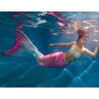 Kids Girls Swimmable Mermaid ชุดนางเงือก ชุดว่ายน้ำเด็กผู้หญิง หางนางเงือก รุ่น Flower + ตีนกบ (สีชมพู)