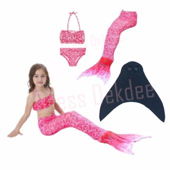 Kids Girls Swimmable Mermaid ชุดนางเงือก ชุดว่ายน้ำเด็กผู้หญิง หางนางเงือก รุ่น Super Dot + ตีนกบ (สีชมพู)