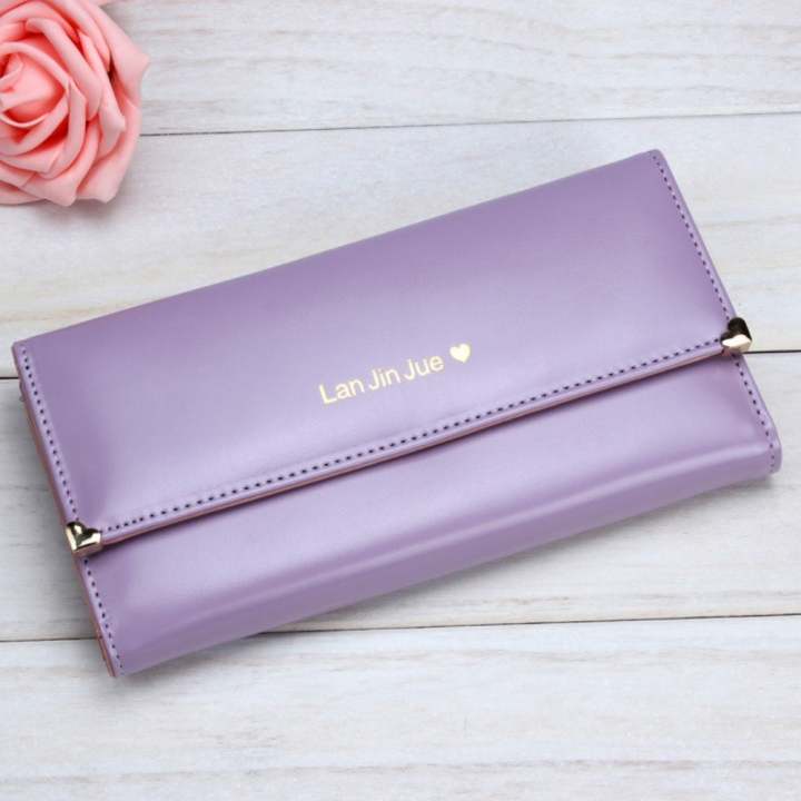 Korea กระเป๋าสตางค์ผู้หญิงใบยาวหนังเทียม(PU)งานเกรดA รุ่น B014-3- สีม่วง