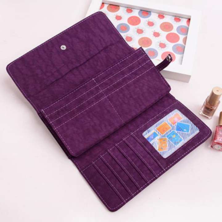 Korea กระเป๋าถือกระเป๋าสตางค์ สไตล์Kipling ผ้ากันน้ำใบยาวสามพับ G016-2-4A (สีม่วงเข้ม)