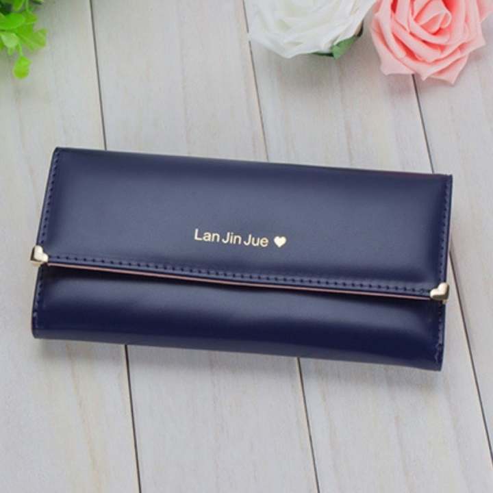 Korea กระเป๋าสตางค์ผู้หญิงใบยาวหนังเทียม(PU)งานเกรดA รุ่น B014-1- สีน้ำเงิน