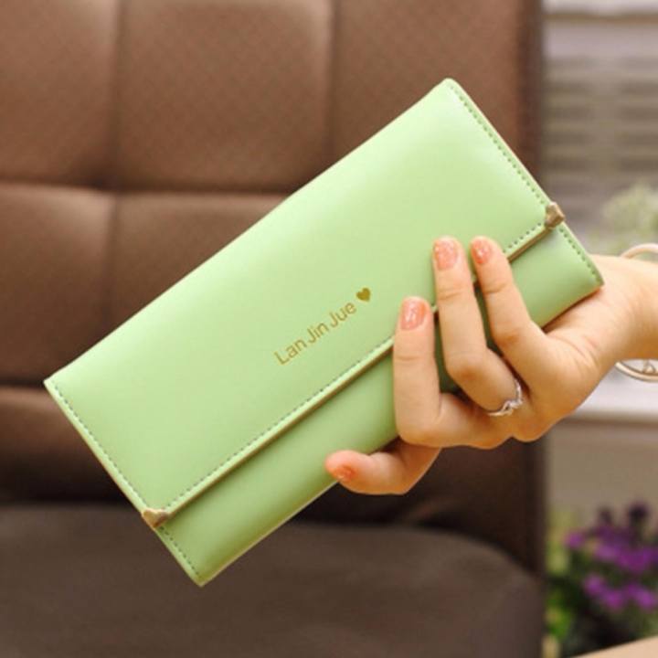 Korea กระเป๋าสตางค์ผู้หญิงใบยาวหนังเทียม(PU)งานเกรดA รุ่น B014-1-G สีเขียว
