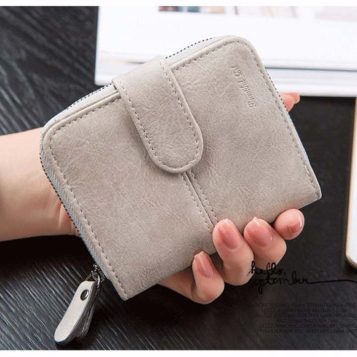 Koreaกระเป๋าสตางค์ผู้หญิง ใบสั้นมีช่องใส่เหรียญ หนัง รุ่นB099-9-m(สีเทา)