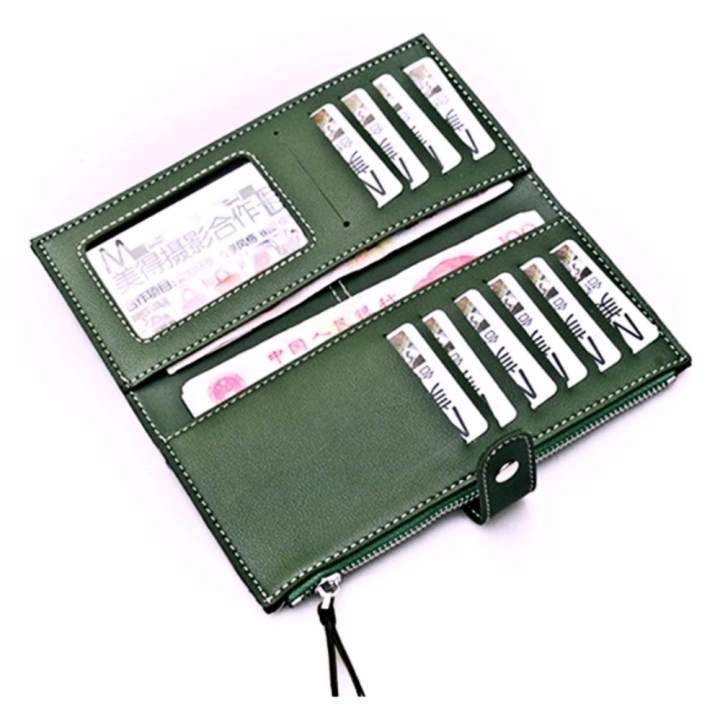 KOREAN กระเป๋าสตางค์ใบยาวสองพับใส่เงินใส่บัตรใส่เหรีญได้ รุ่น KLB001-1(สีเขียว)