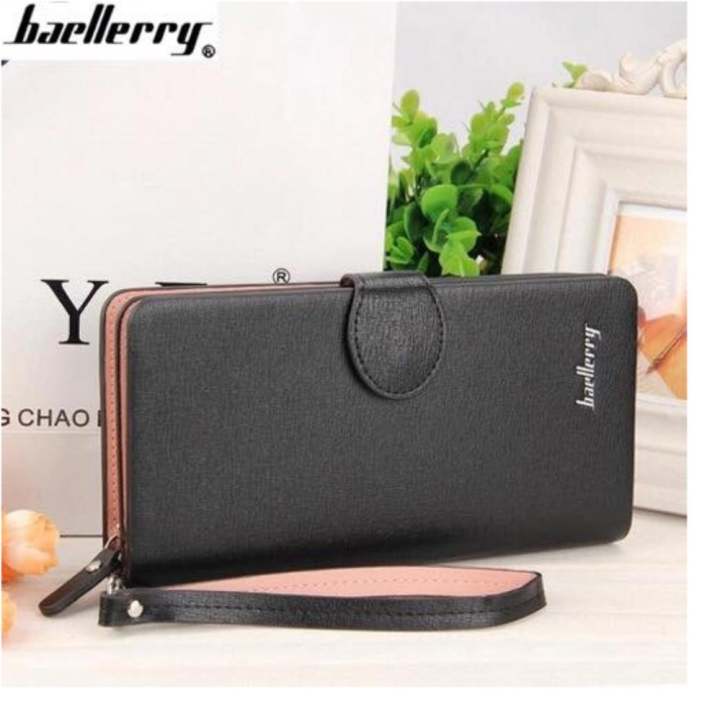 กระเป๋าสตางค์ กระเป๋าตังค์ กระเป๋าเงิน กระเป๋าแฟชั่นผู้หญิง กระเป๋าใบยาว มีสายคล้องแขน ( สีดำ ) baellerry...