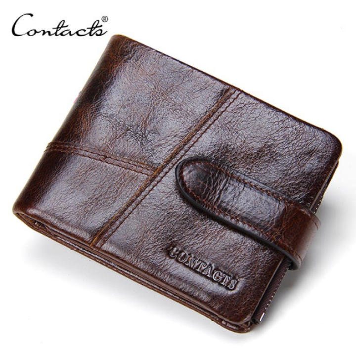 กระเป๋าสตางค์ ผู้ชาย หนังแท้ กระเป๋าเงิน กระเป๋าตัง บาง ทรงสั้น Contacts Genuine Cow Leather Men Wallets Fashion Purse Card Holder Wallet Man Coin...