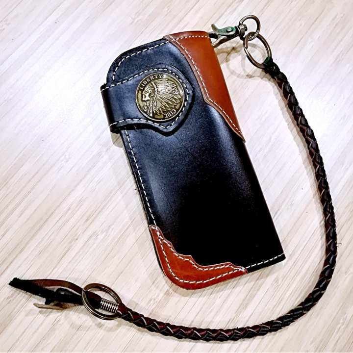 LEATHER BAG กระเป๋าถือกระเป๋าสตางค์ ผู้ชาย หนังแท้หนังเรียบ มีสายห้อย รุ่น OKB-001-1(สีดำ)