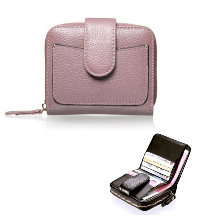 Leather Best Style กระเป๋าสตางค์  ผู้หญิง ใบสั้นมีช่องใส่เหรียญ หนังแท้อย่างดี รุ่น A303-1B(สีม่วง)