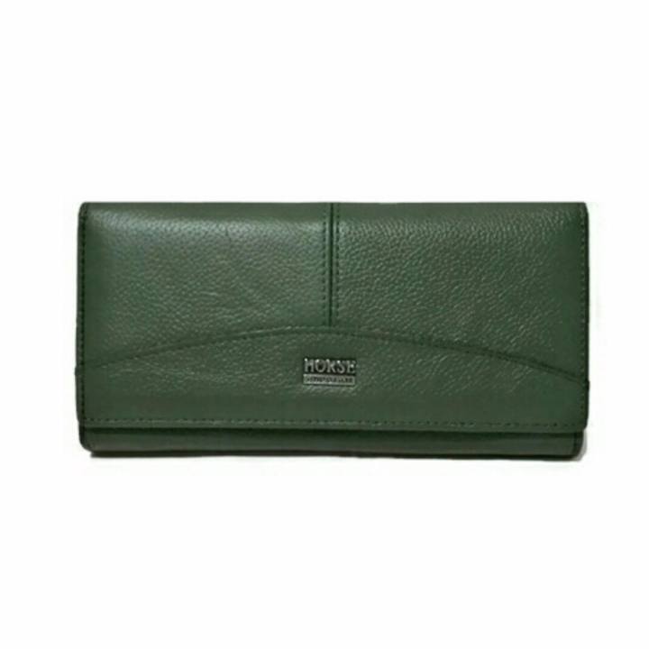 Leather Best Syyle กระเป๋าสตางค์หนังแท้ใบยาวมีช่องใส่เหรียญ รุ่น B005-19-5-1(สีเขียวเข้ม)