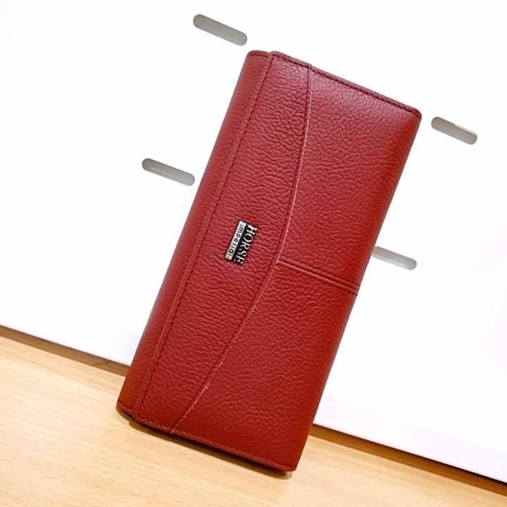 Leather inc กระเป๋าสตางค์หนังแท้ใบยาวมีช่องใส่เหรียญ รุ่น B005-17-3 (สีแดง)