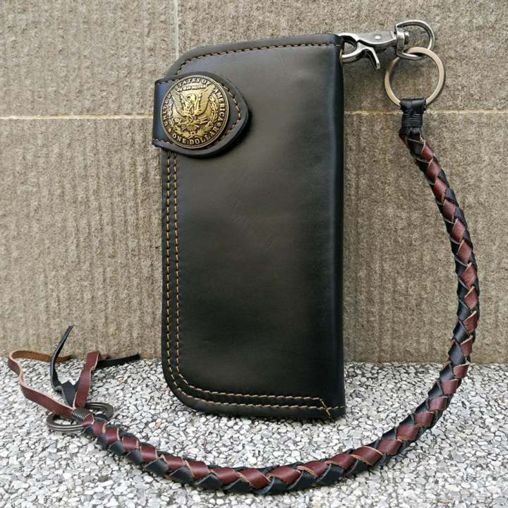 Leather lnc กระเป๋าถือกระเป๋าสตางค์ ผู้ชาย หนังแท้ มีสายห้อย รุ่น B-55599-9-8b(สีดำ)