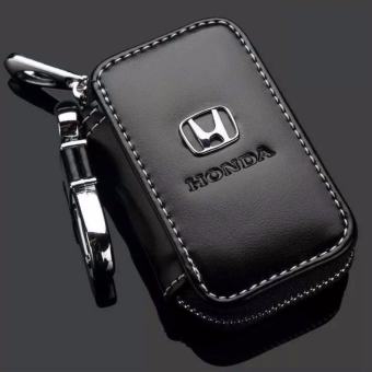 พวงกุญแจ กระเป๋ากุญแจ รถยนต์ Leather PU Car Key Chain Holder Zipper Case Remote Wallet Bag for Honda - Black