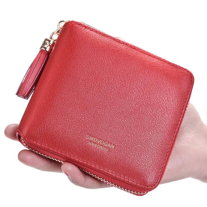 Leegoal กระเป๋าถือสุภาพสตรี Mini PU กระเป๋าถือเหรียญซิปกระเป๋าสตางค์ซิปทอง , สีแดง