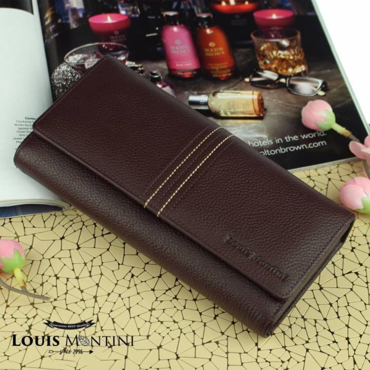 Louis Montini (Formal Wallet) กระเป๋าสตางค์ผู้หญิง หนังวัวแท้ กระเป๋าพับยาว กระเป๋าแฟชั่น Women's wallet WL17-03 – น้ำตาล