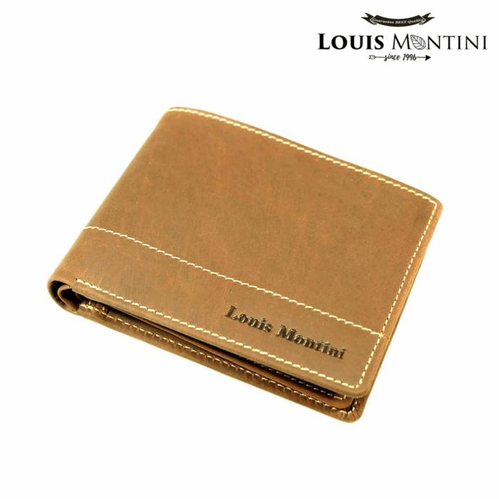 Louis Montini กระเป๋าสตางค์หนังวัว หนังออยด์น้ำมัน หนังวัวแท้ กระเป๋าผู้ชาย กระเป๋าหนังวัวแท้ รุ่น (TTM04) น้ำตาล