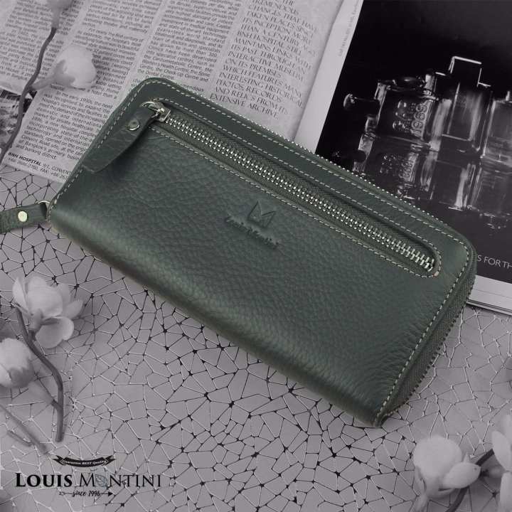 Louis Montini ( Zip-Around ) กระเป๋าสตางค์ผู้หญิง หนังวัวแท้ ซิปรอบ หนังแท้ Women's wallet WL14-11 - สีเทา