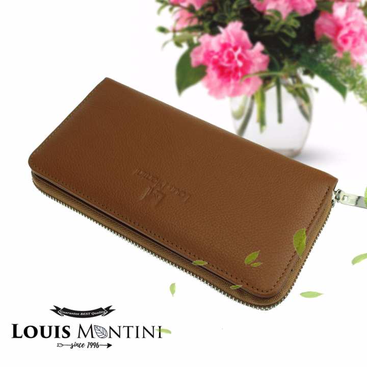 Louis Montini ( Zip-Around ) กระเป๋าสตางค์ผู้หญิง หนังวัวแท้ ซิปรอบ แต่งช่องเพิ่มด้านข้าง หนังแท้ Women's Wallet WL20-04 - แทน/แทน