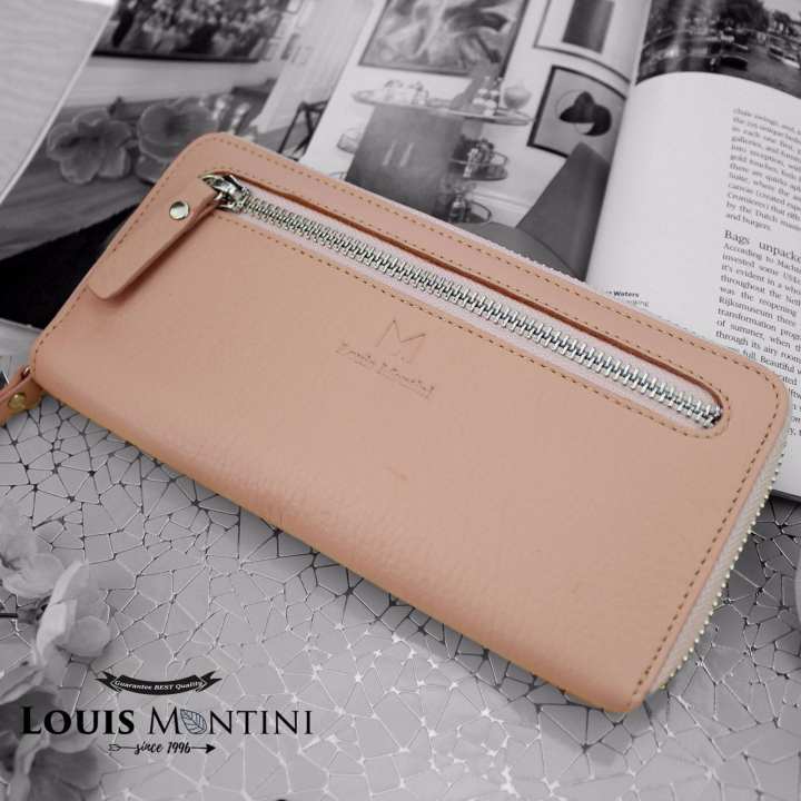 Louis Montini ( Zip-Around ) กระเป๋าสตางค์ผู้หญิง หนังวัวแท้ ซิปรอบ หนังแท้ Women's wallet WL14-03 - สีชมพูอ่อน