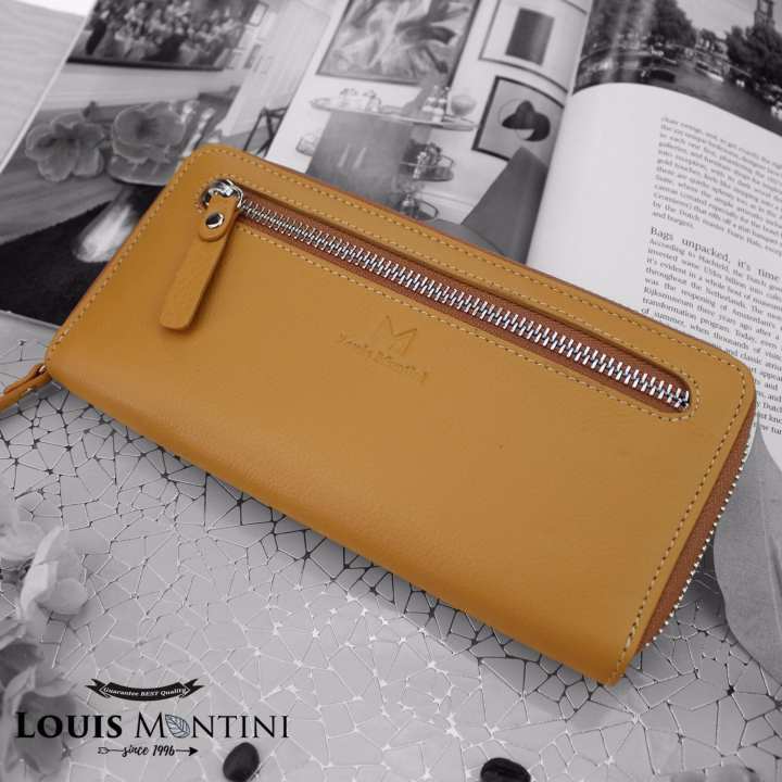 Louis Montini ( Zip-Around ) กระเป๋าสตางค์ผู้หญิง หนังวัวแท้ ซิปรอบ หนังแท้ Women's wallet WL14-06 - สีเหลืองมัสตาร์ด