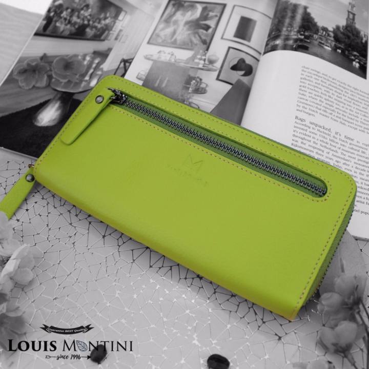 Louis Montini ( Zip-Around ) กระเป๋าสตางค์ผู้หญิง หนังวัวแท้ ซิปรอบ หนังแท้ Women's wallet WL14-07 - สีเขียวมะนาว