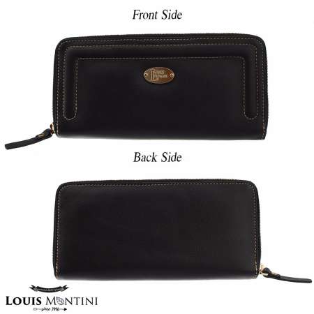 Louis Montini ( Zip-Around ) กระเป๋าสตางค์ผู้หญิง หนังวัวแท้ ซิปรอบ หนังแท้ Womens wallet WL15-01 - สีดำ